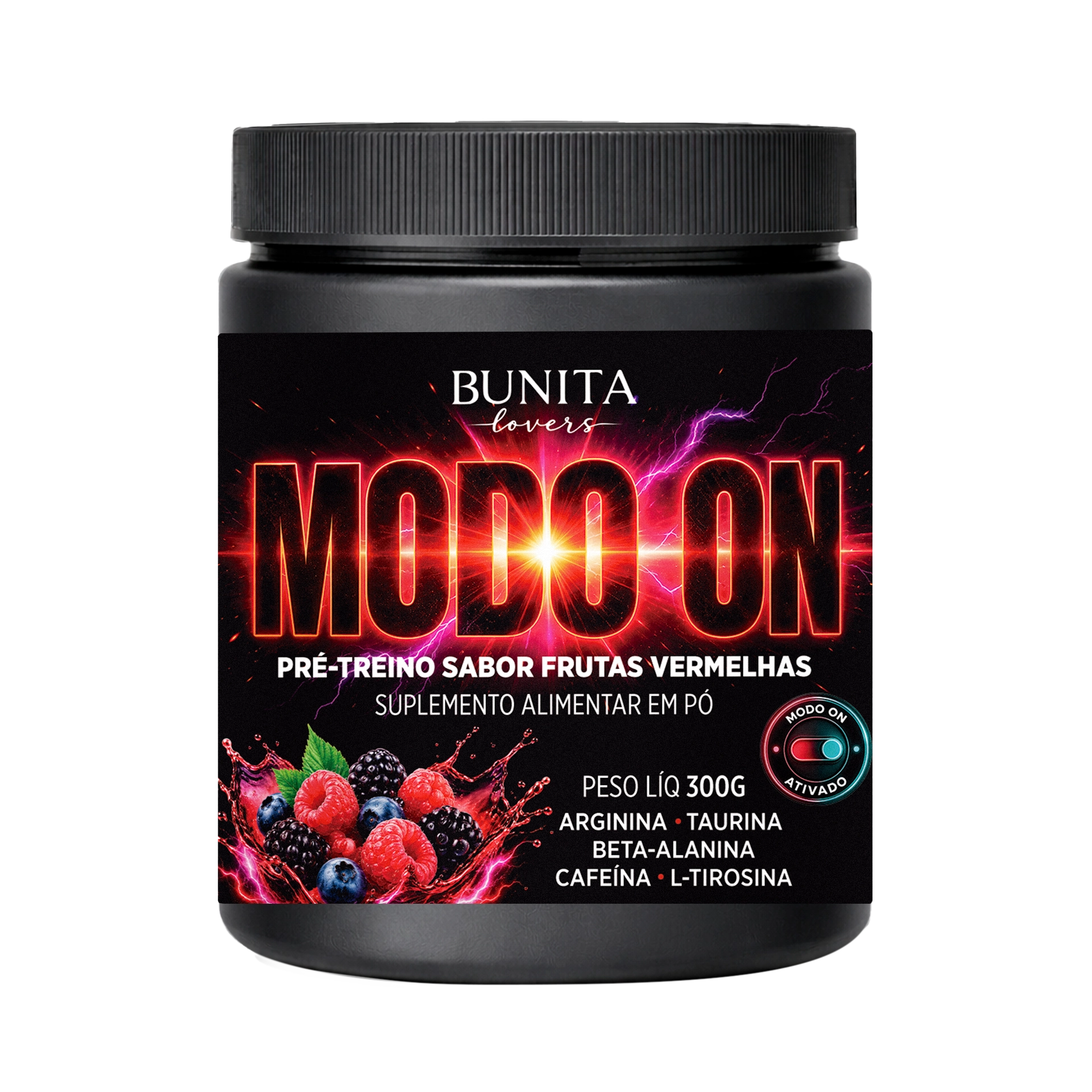 MODO ON Pré-Treino 300g – Sabor Frutas Vermelhas